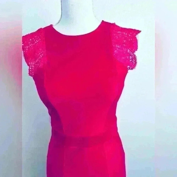 Karen Miller Lace Sleeve Jersey Pencil Midi Dress Size 4 - Picture 4 of 9